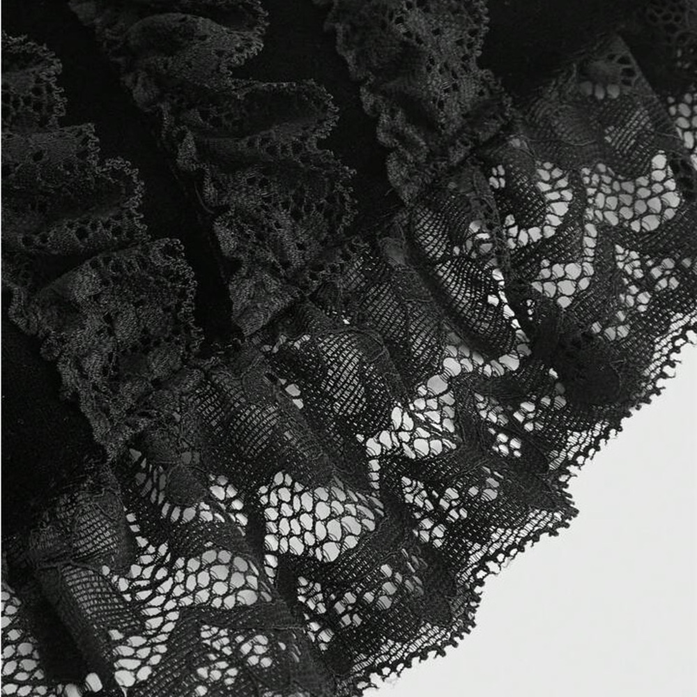 ROMWE Goth Gothic Palace Style Cross Lace Trim Velvet Off Shoulder Top Sz. M - Picture 7 of 13